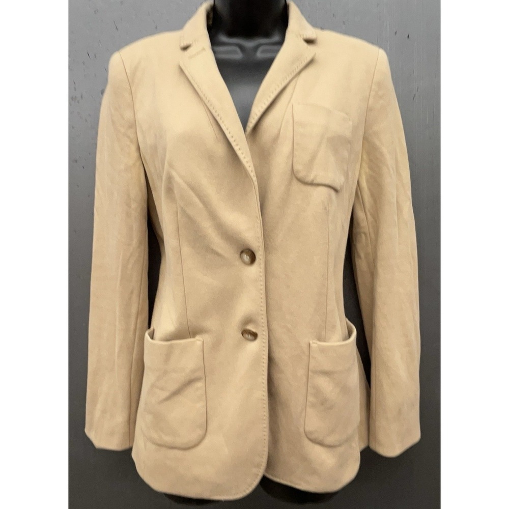 Talbots Aberdeen Blazer 8 Beige Brown Cotton Pockets Career Casual Preppy